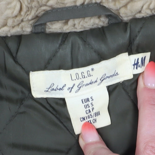 H&M Women's Green Parka Coat S - Hooded & Padded