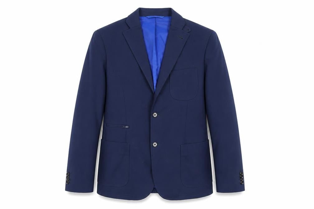 Front view of J.Lindeberg Men's Blue Slim Blazer 40R- Stylish & Modern
