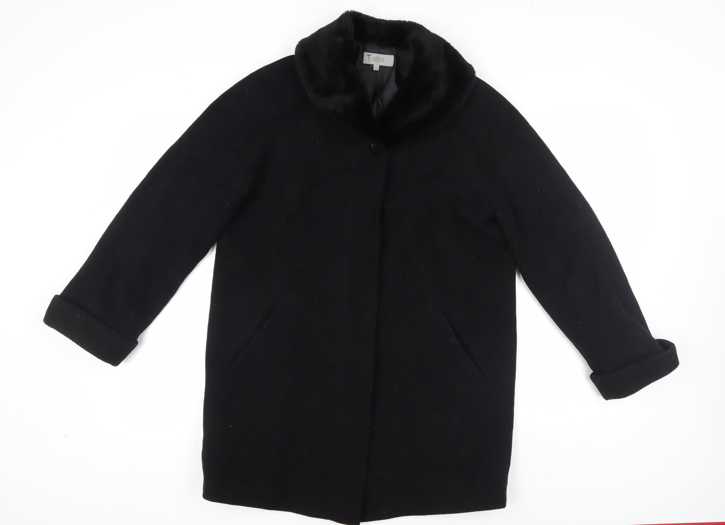 Marks & Spencer Women's Black Wool Coat Size 12 Formal