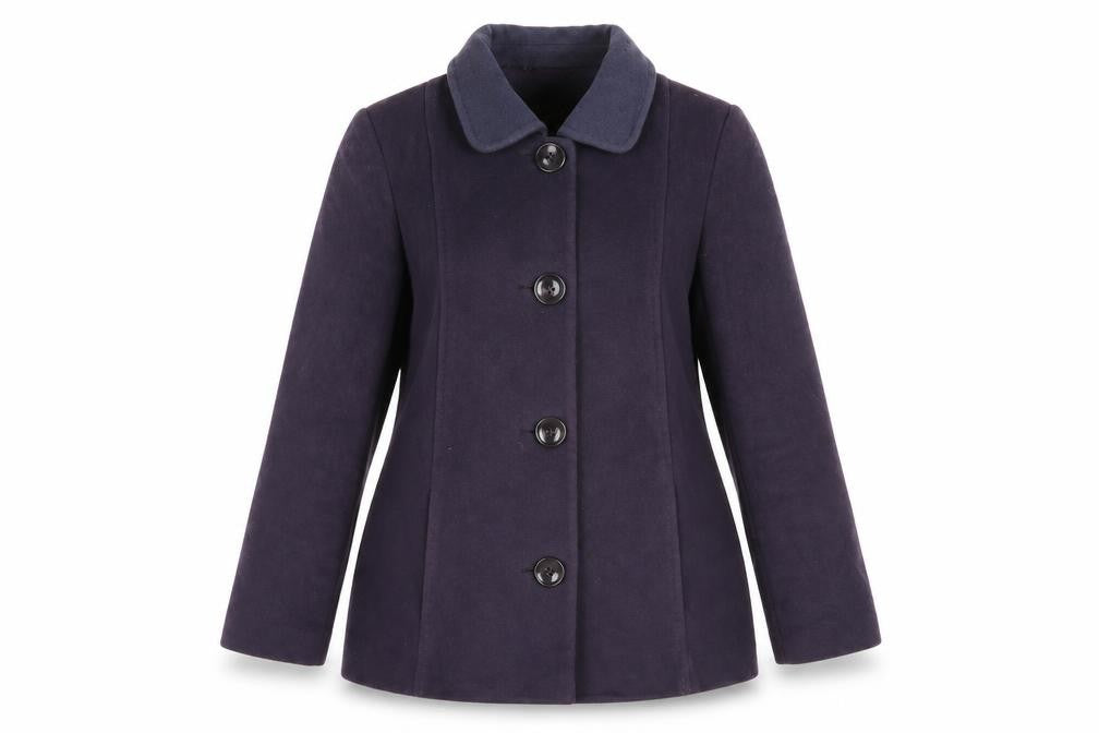 Front view of Viyella Women's Purple Wool Blend Coat, size 8, Classic Style