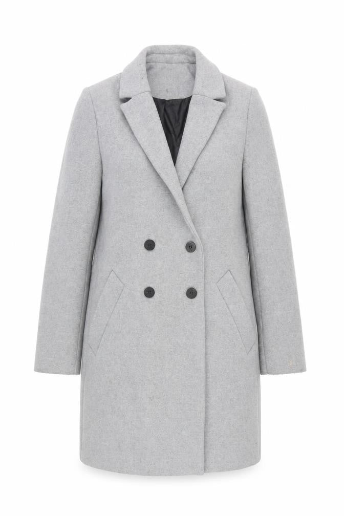 Front view of TRF Outerwear Women's Grey Wool Blend Pea Coat, size 12