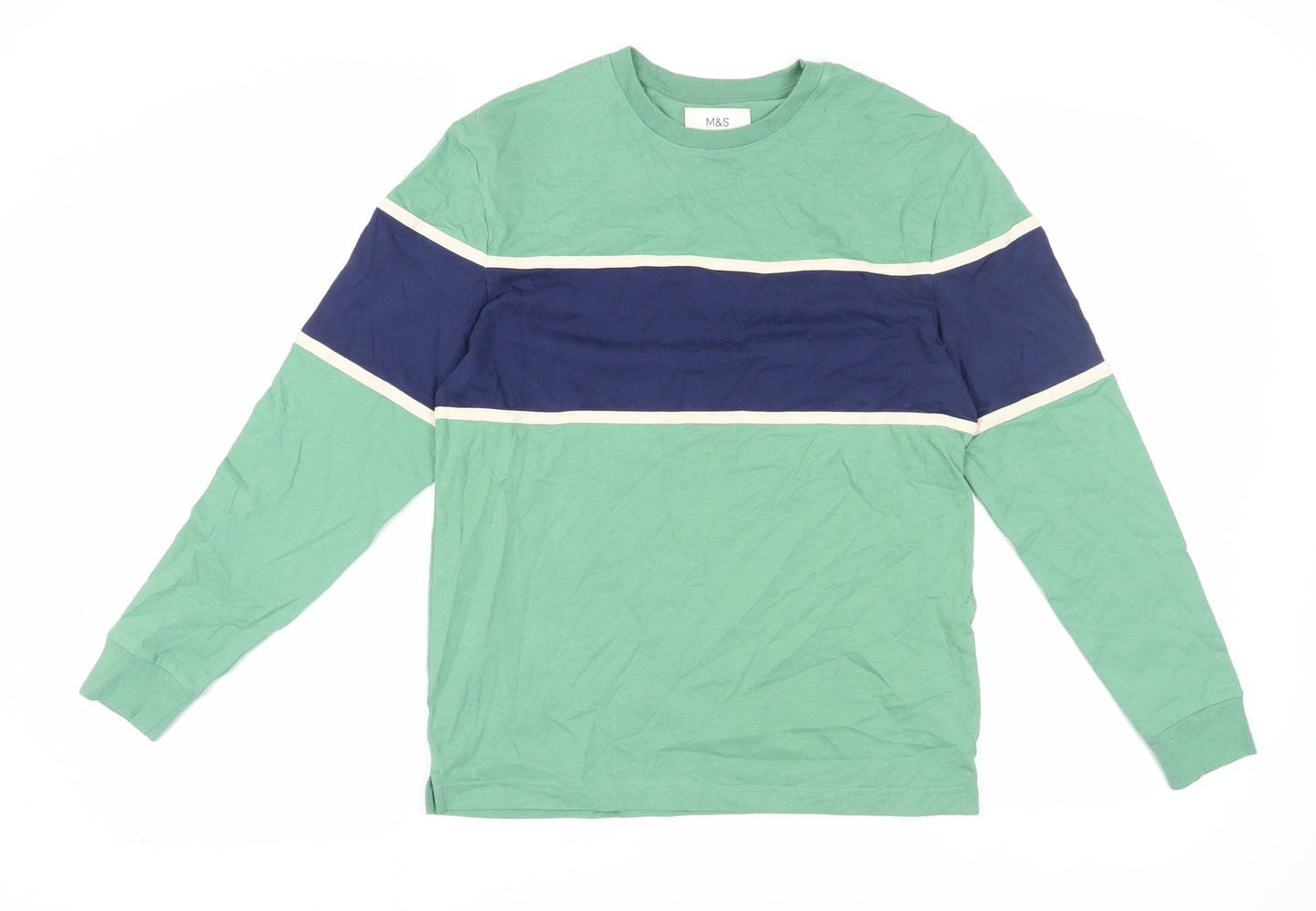Marks and Spencer Men's Green Colourblock T-Shirt, S