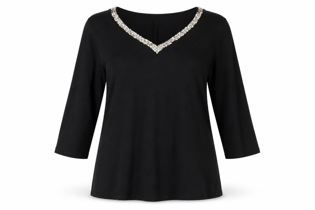 Front view of bpc selection Women's Black Tunic M with Sequin V-Neck