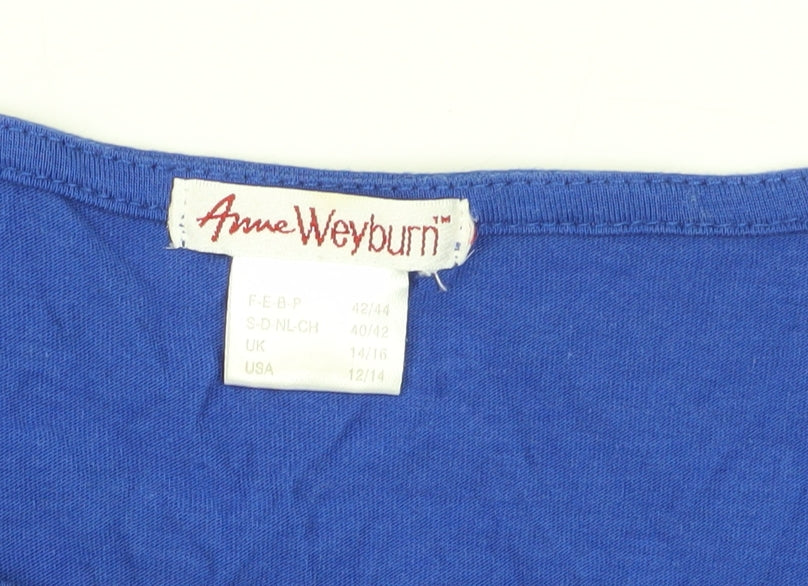 Anne Weyburn Women's Blue Blouse UK 14/16 with Bow Accent