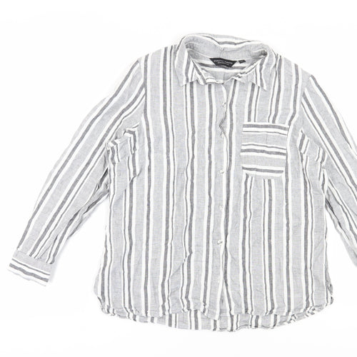 Dorothy Perkins Women's Grey Striped Button-Up Shirt