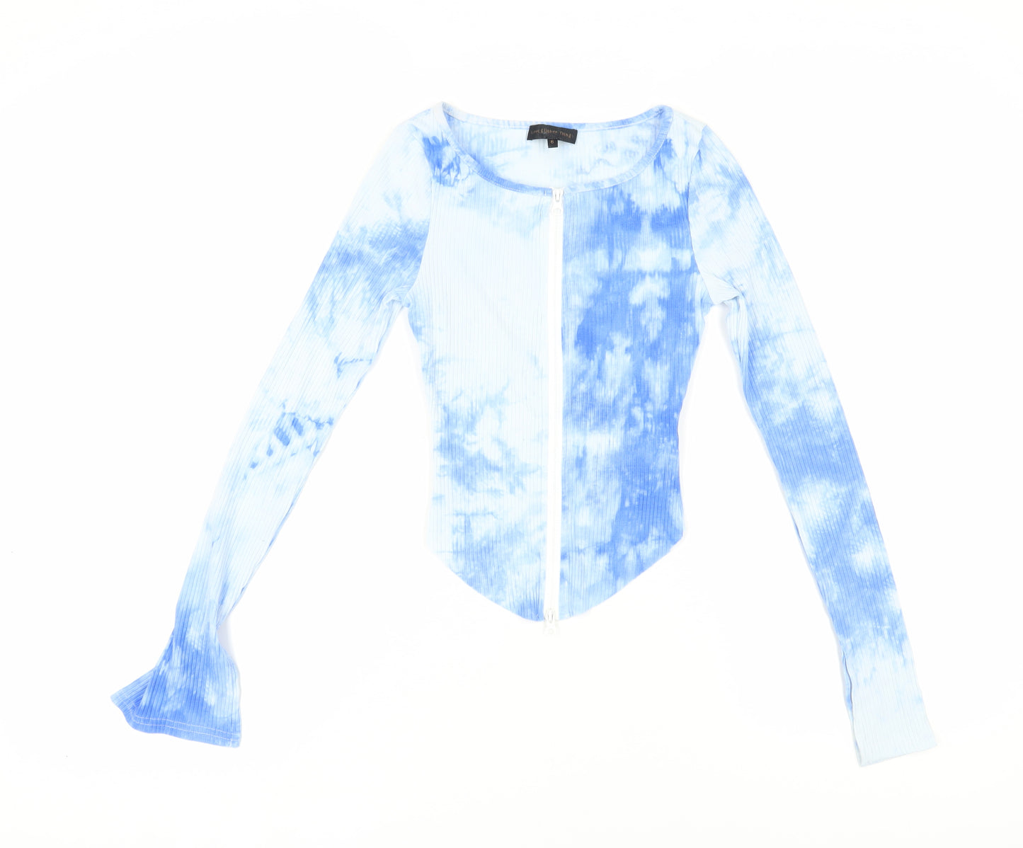 Love & Other Things Women's Blue Tie-Dye Cropped Blouse Size 10
