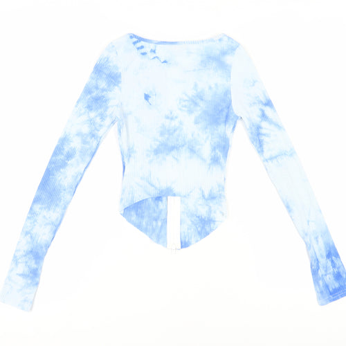 Love & Other Things Women's Blue Tie-Dye Cropped Blouse Size 10
