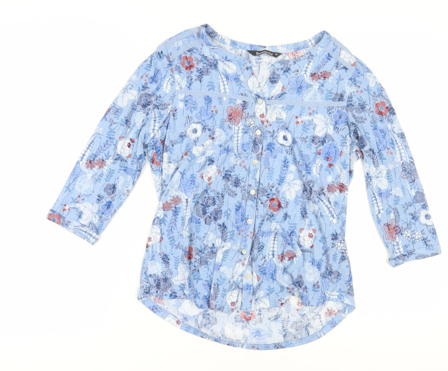 Bonmarché Women's Blue Floral Tunic Blouse Size 14