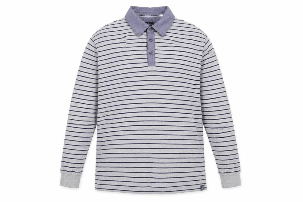 Front view of Marks & Spencer Men's Grey Striped Polo 2XL
