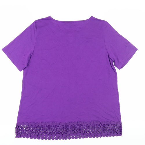 Bonmarche Women's Purple T-Shirt Size 16 with Crochet Accent