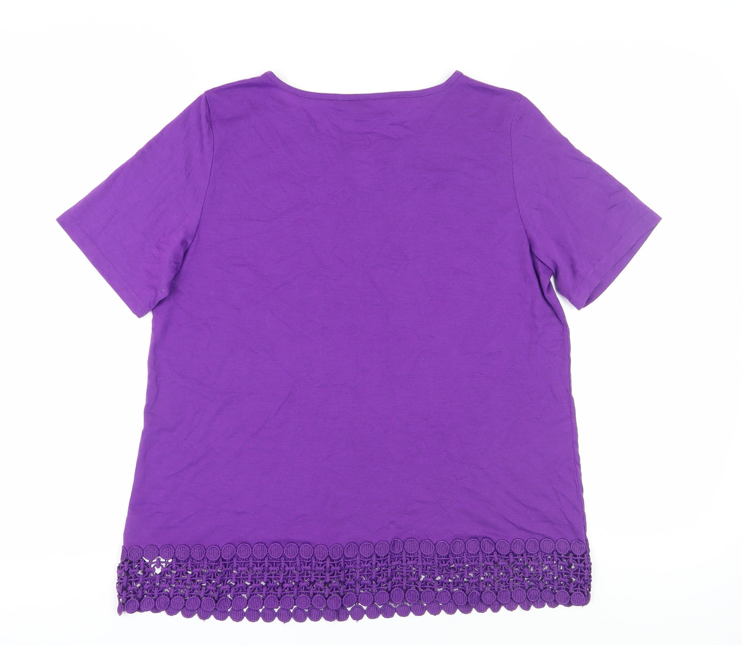 Bonmarche Women's Purple T-Shirt Size 16 with Crochet Accent