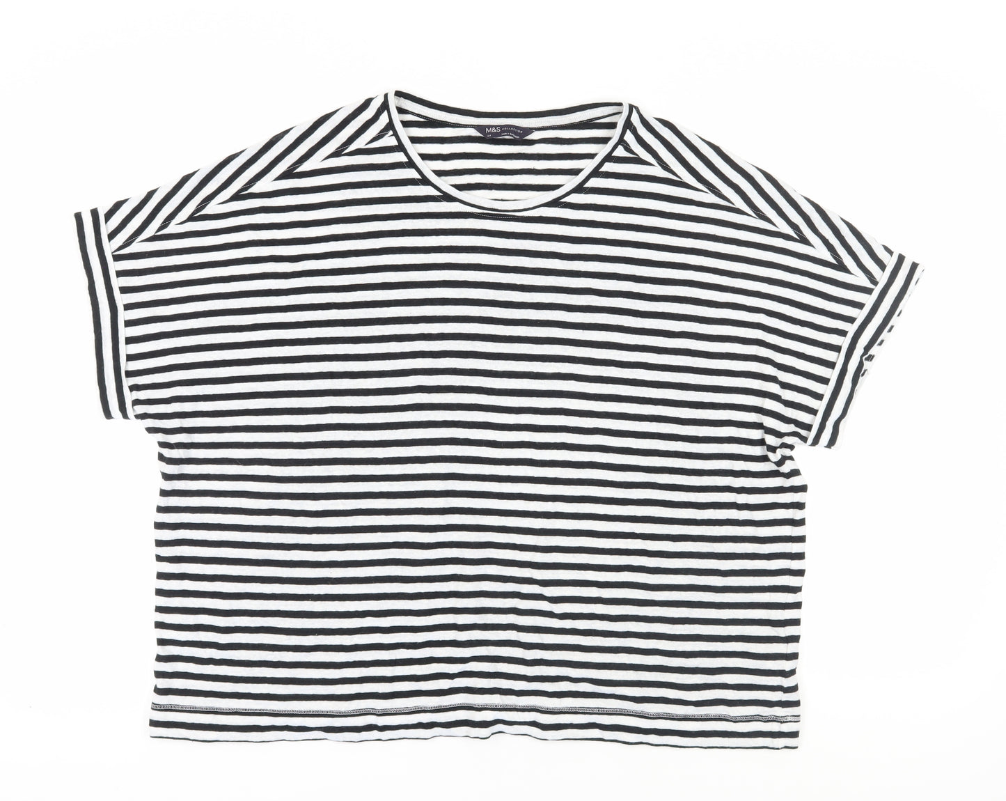 Marks and Spencer Women's Black Striped Relaxed T-Shirt