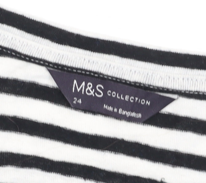 Marks and Spencer Women's Black Striped Relaxed T-Shirt