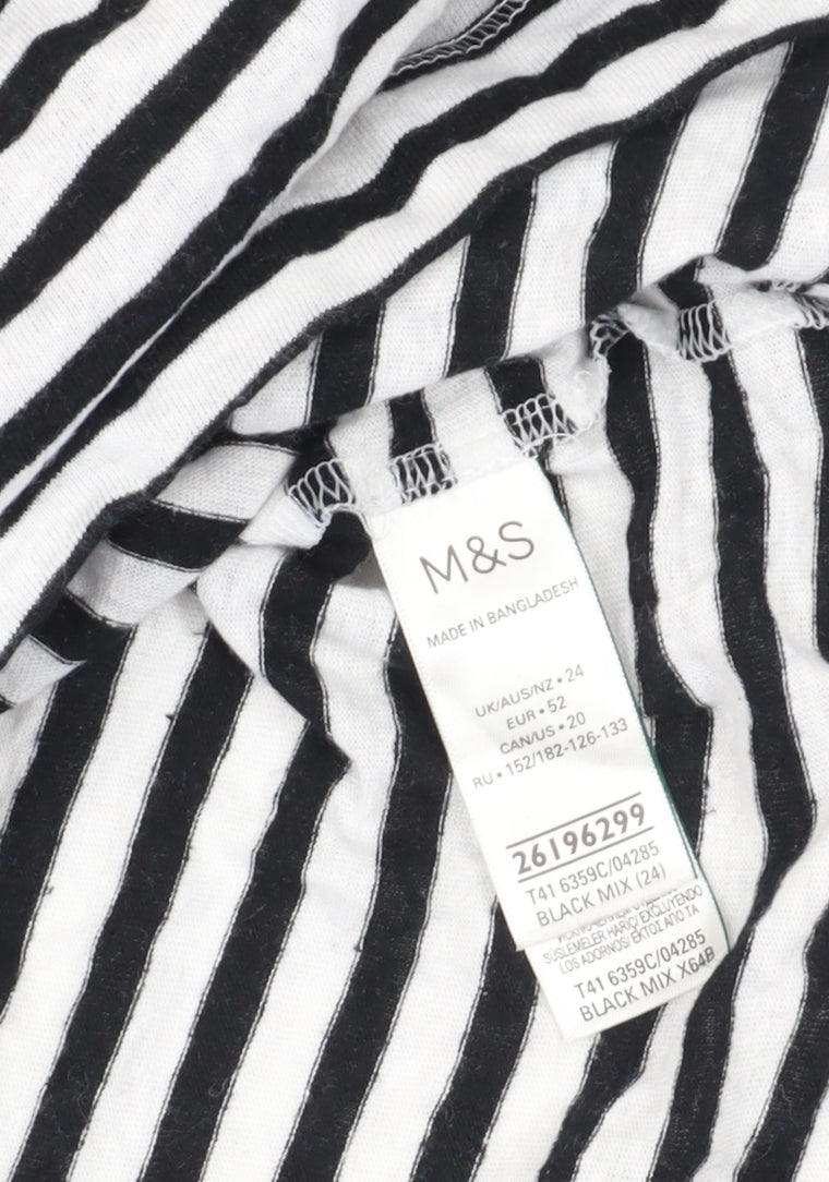 Marks and Spencer Women's Black Striped Relaxed T-Shirt
