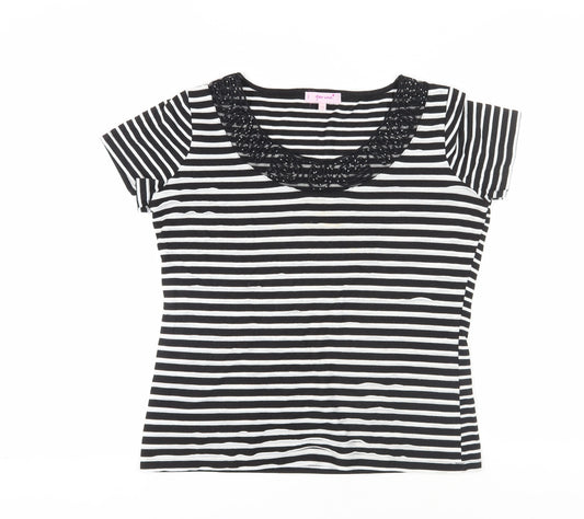 Marks and Spencer Women's Striped Lace T-Shirt, Size 14, Black