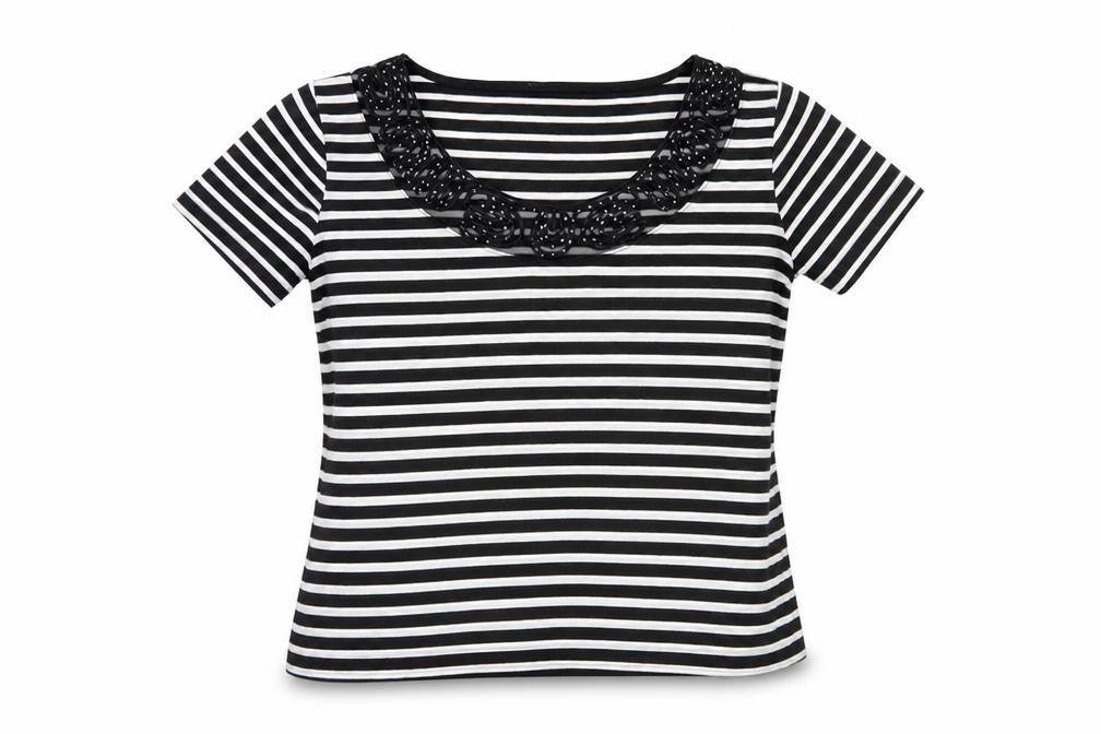 Marks and Spencer Women's Striped Lace T-Shirt, Size 14, Black