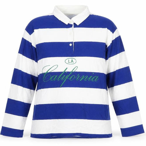 Zara Women's Blue Striped Cotton Polo Shirt L