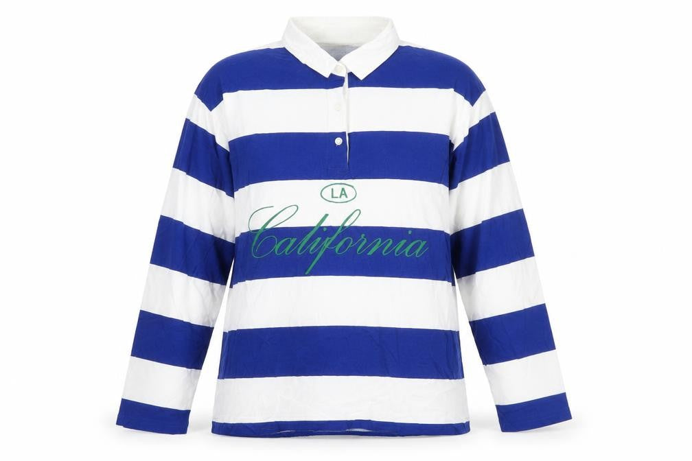 Zara Women's Blue Striped Cotton Polo Shirt L