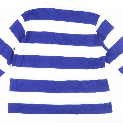 Zara Women's Blue Striped Cotton Polo Shirt L