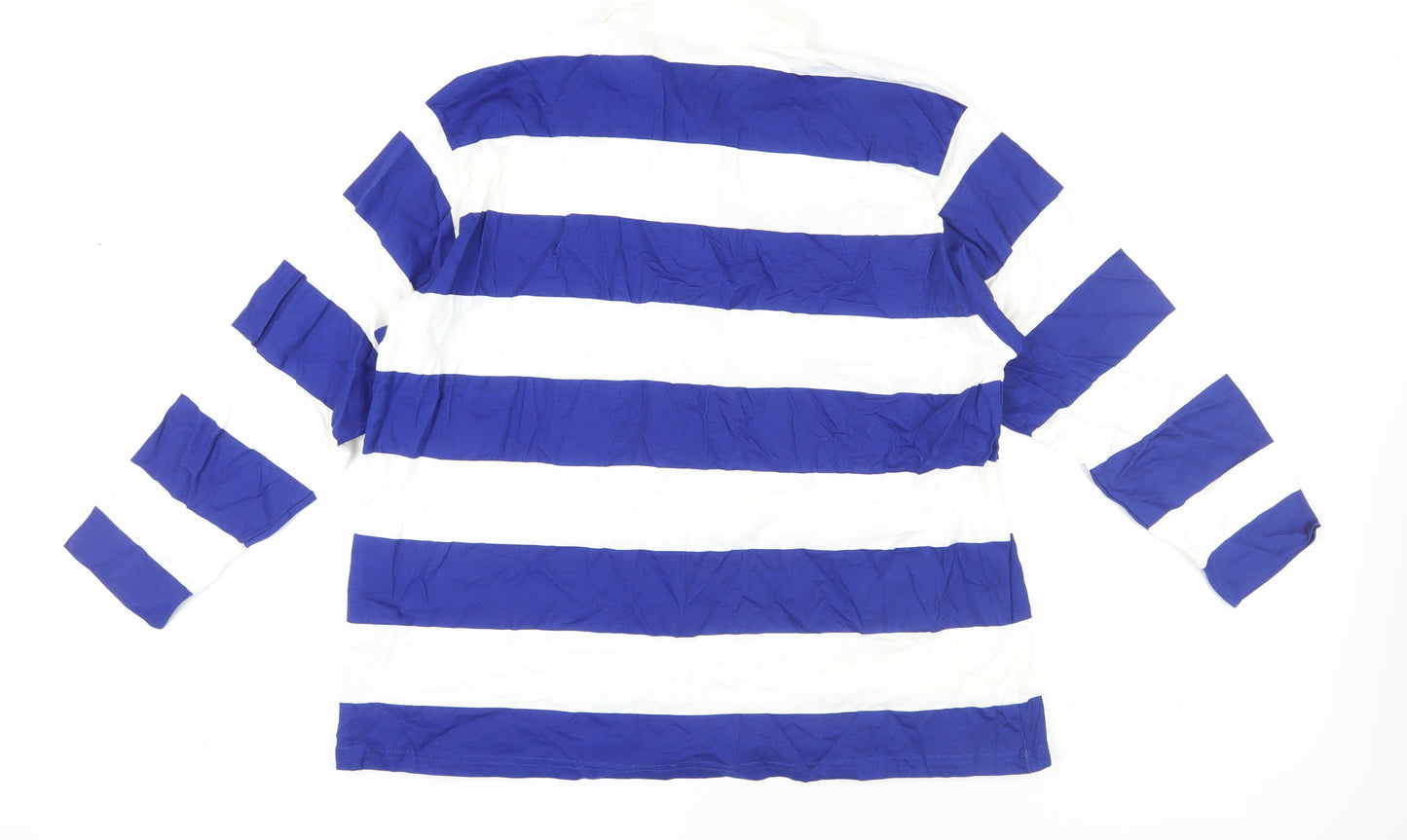 Zara Women's Blue Striped Cotton Polo Shirt L