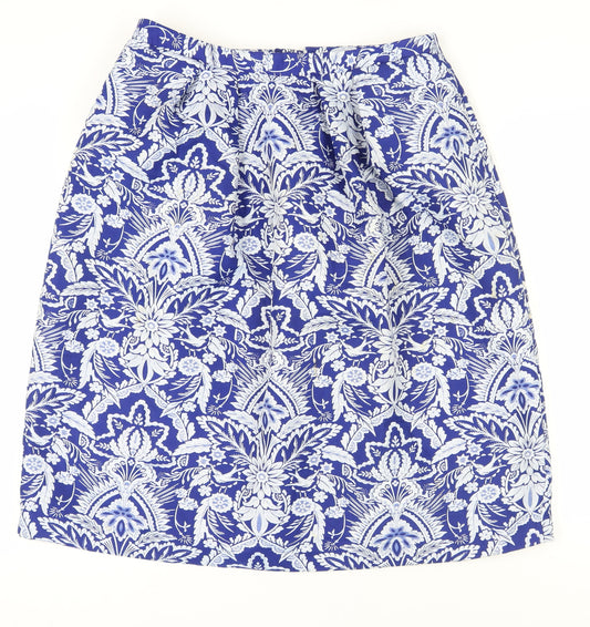 M&S Women's Blue Floral A-Line Skirt Size 14