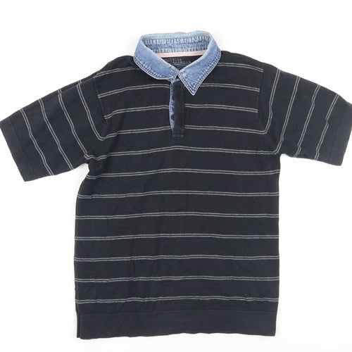 Marks & Spencer Mens Black Striped Polo S