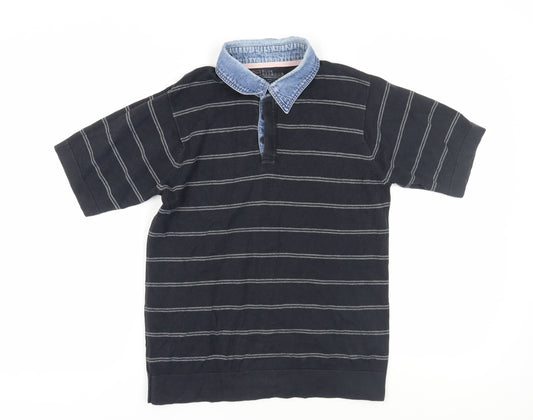 Marks & Spencer Mens Black Striped Polo S