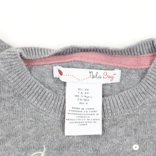 Nula Bug Girls Grey Animal Pattern A-Line Dress 3-4 Years