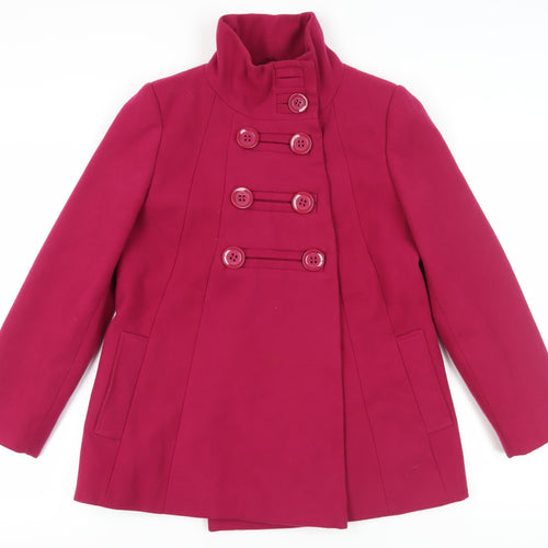 BHS Women’s Pink Pea Coat - Size 10, Lined, Buttoned