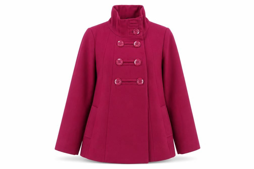 Front view of BHS Women’s Pink Pea Coat -, size UK 10, Lined, Buttoned