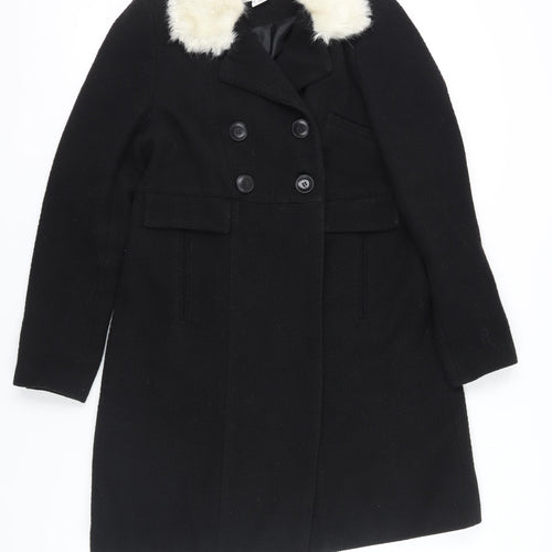Cooperative Women's Black Wool Blend Pea Coat with Fur Trim Size M