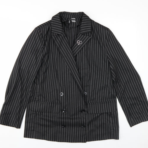 H&M Women's Black Pinstripe Suit Jacket Size 10