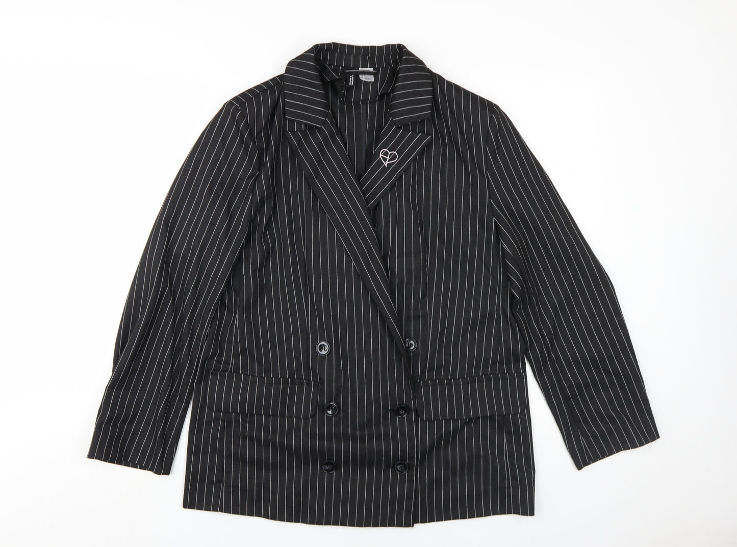 H&M Women's Black Pinstripe Suit Jacket Size 10