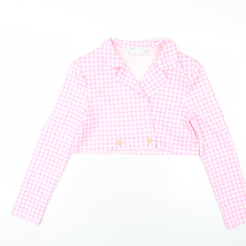 ASOS DESIGN Women's Pink Check Cropped Jacket UK 10