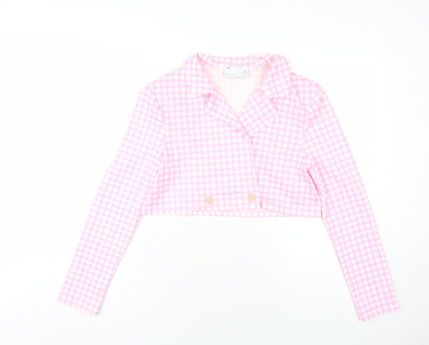 ASOS DESIGN Women's Pink Check Cropped Jacket UK 10