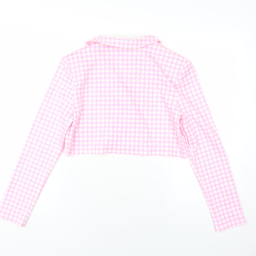 ASOS DESIGN Women's Pink Check Cropped Jacket UK 10