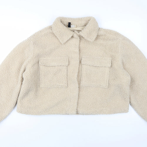 H&M Women's Beige Fleece Bomber Jacket Size 14