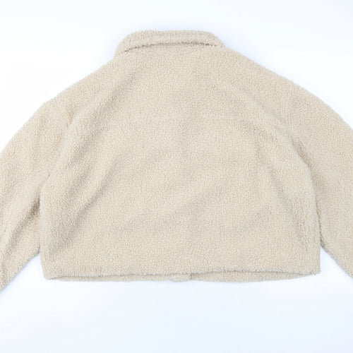 H&M Women's Beige Fleece Bomber Jacket Size 14