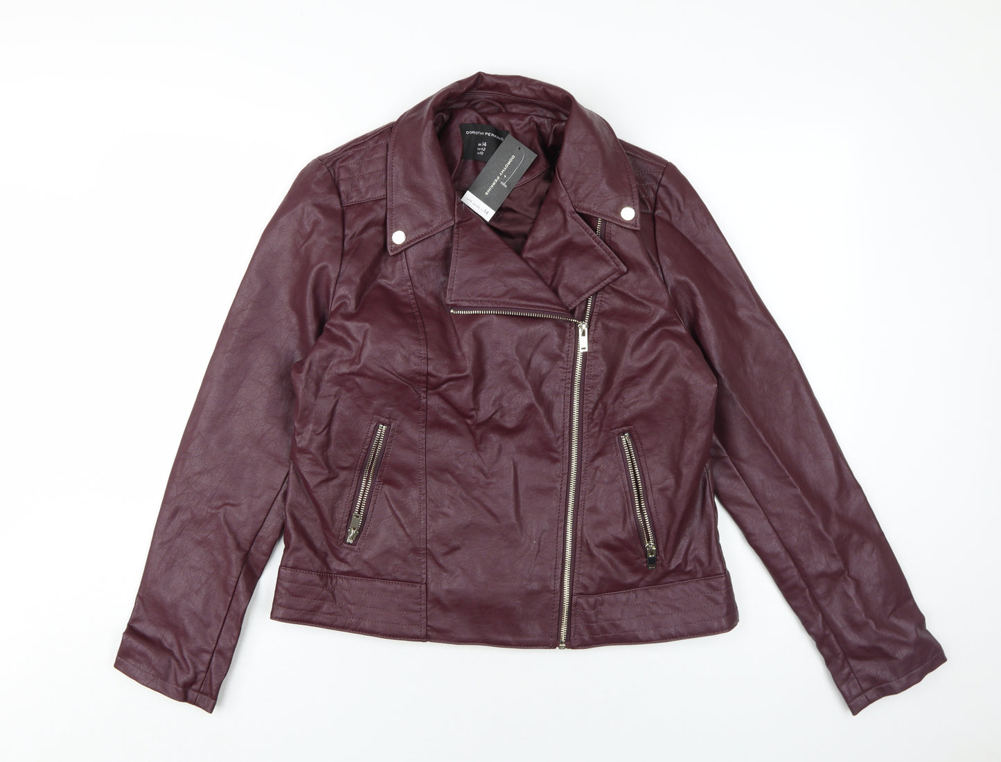Dorothy Perkins Womens Burgandy Moto Jacket Size 14