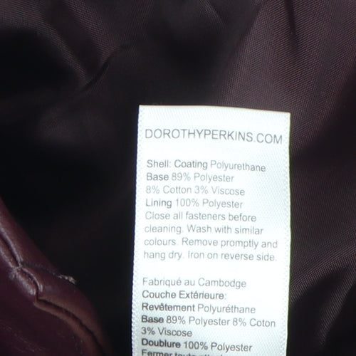 Dorothy Perkins Womens Burgandy Moto Jacket Size 14