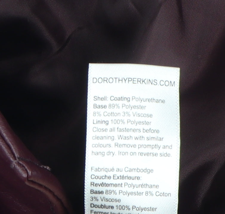 Dorothy Perkins Womens Burgandy Moto Jacket Size 14