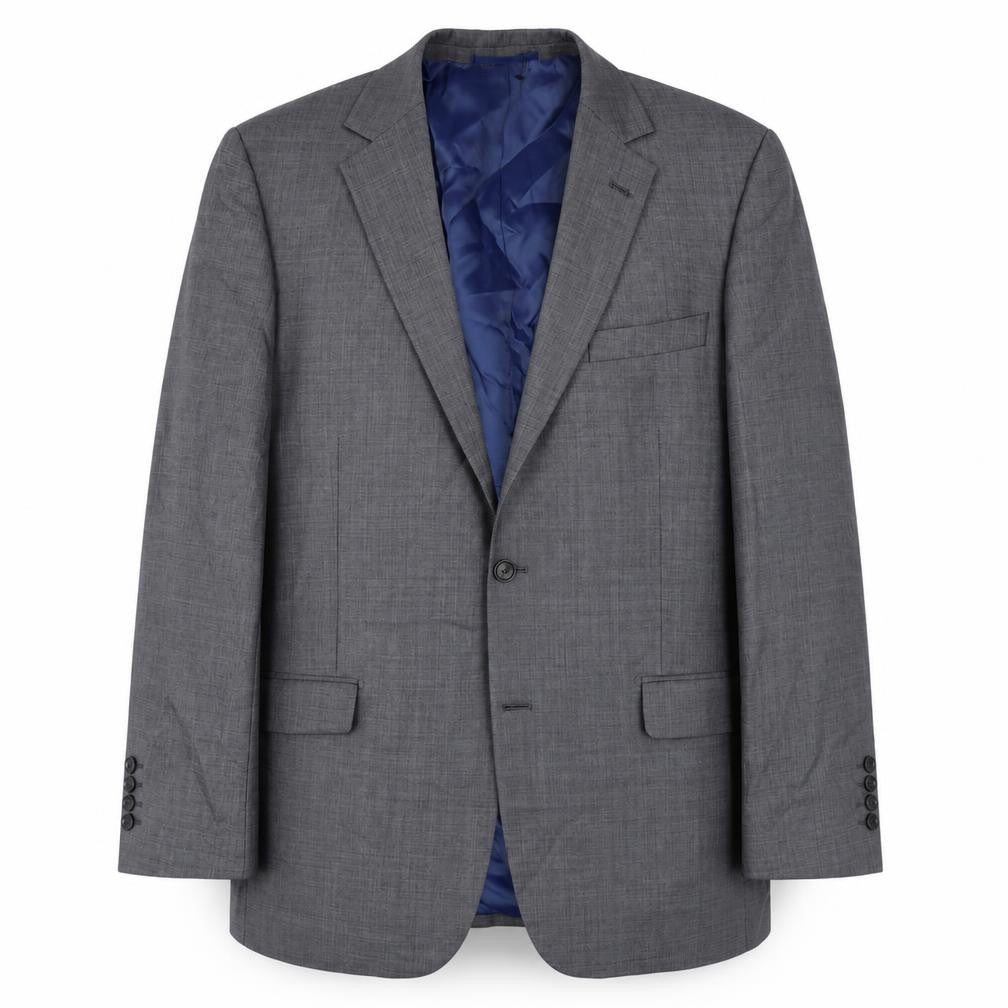 Front view of Austin Reed Men's Grey Wool Blazer, size 44R, Two-Button Classic Style
