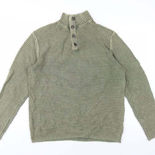 White Stuff Men's Green Henley Jumper, Size M, Cotton