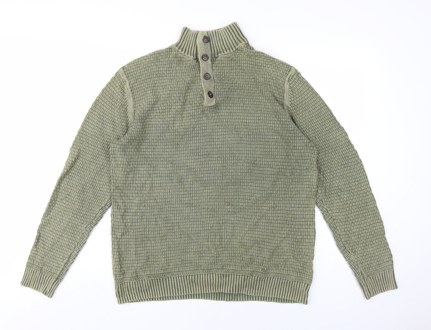 White Stuff Men's Green Henley Jumper, Size M, Cotton