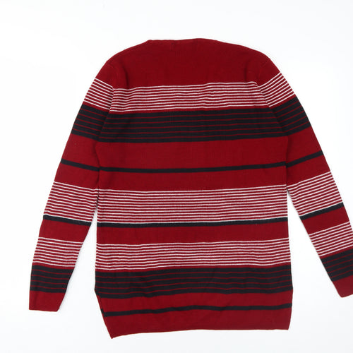 Isle Women's Red Striped Pullover Jumper M V-Neck Knit