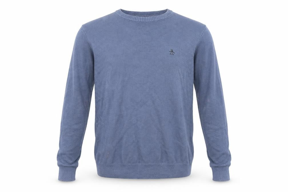 Front view of Original Penguin Men's Blue M Knit jumper, Classic Style