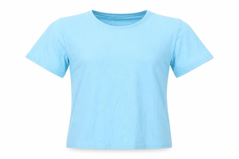 Front view of EWM Women's Blue Basic Cotton T-Shirt, size M