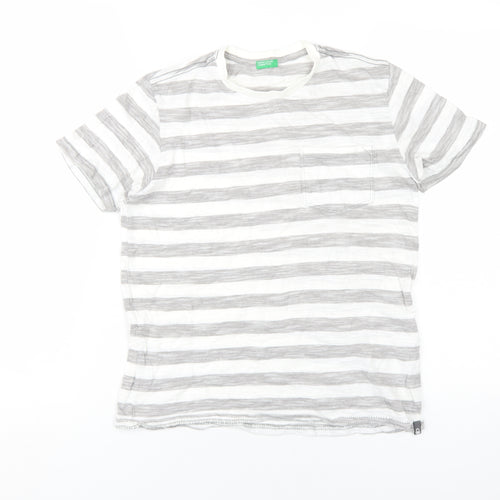 Benetton Boys Grey Striped T-Shirt, Size 10-11 Years, Cotton