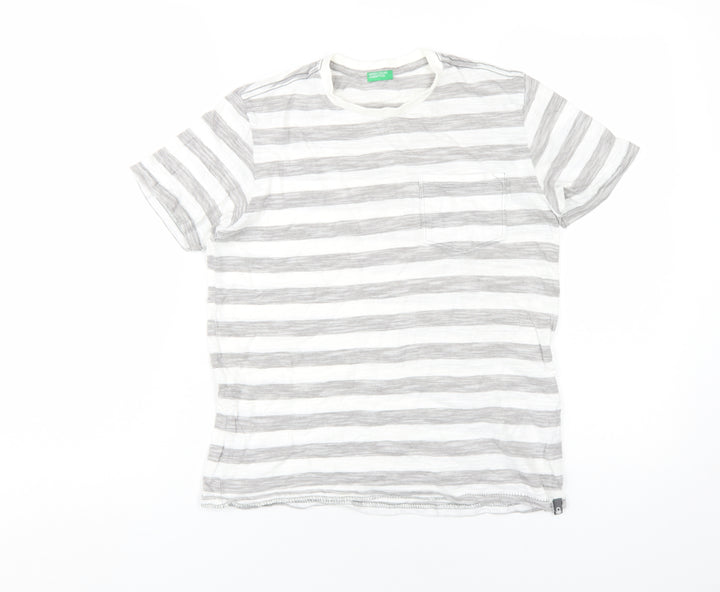Benetton Boys Grey Striped T-Shirt, Size 10-11 Years, Cotton