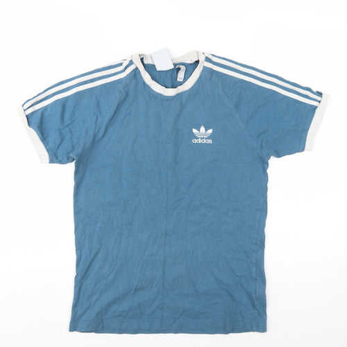 Adidas Men's Blue Cotton Short Sleeve Logo T-Shirt S